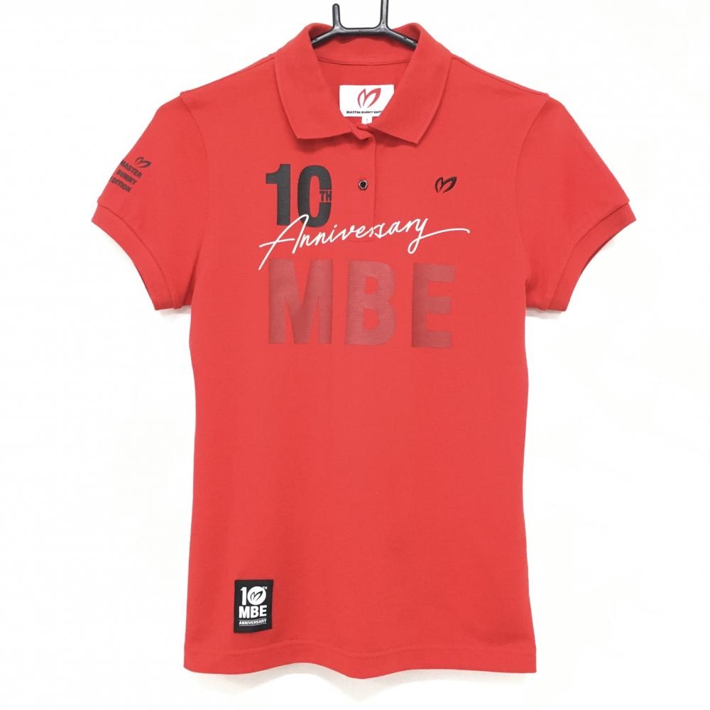 【美品】マスターバニー 半袖ポロシャツ レッド フロントロゴ 10周年  レディース 1(M) ゴルフウェア MASTER BUNNY EDITION