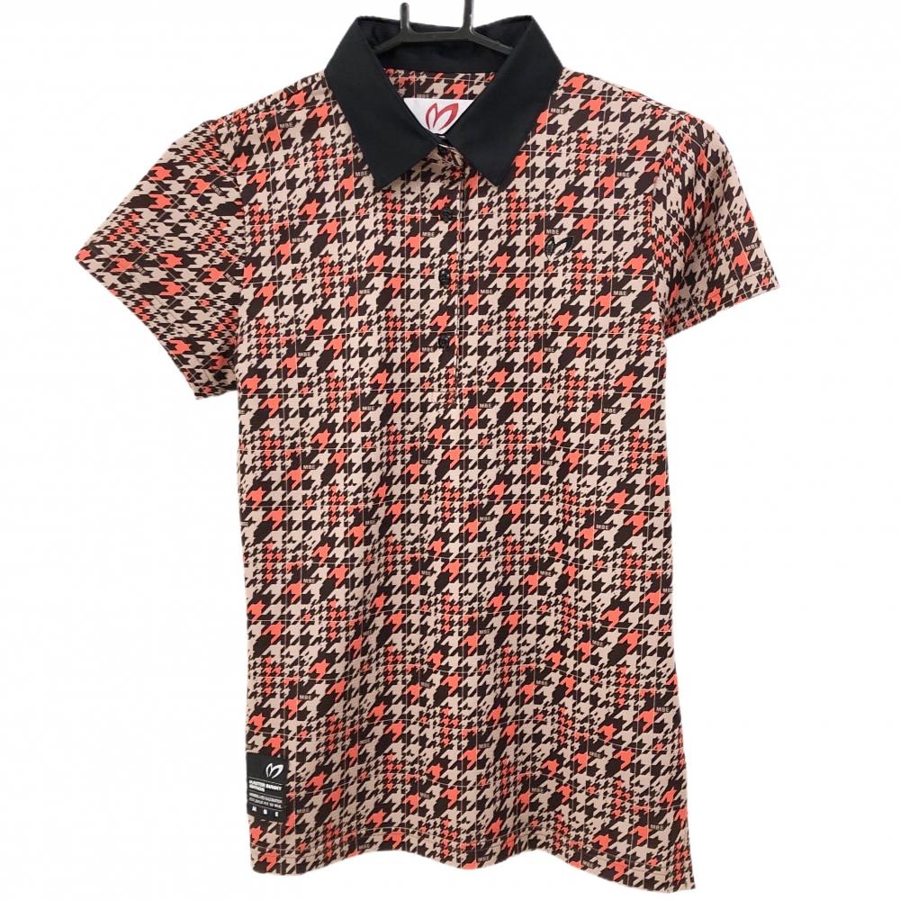 【新品】マスターバニー 半袖ポロシャツ ブラウン×オレンジ 総柄 千鳥 レディース 0(S) ゴルフウェア MASTER BUNNY EDITION