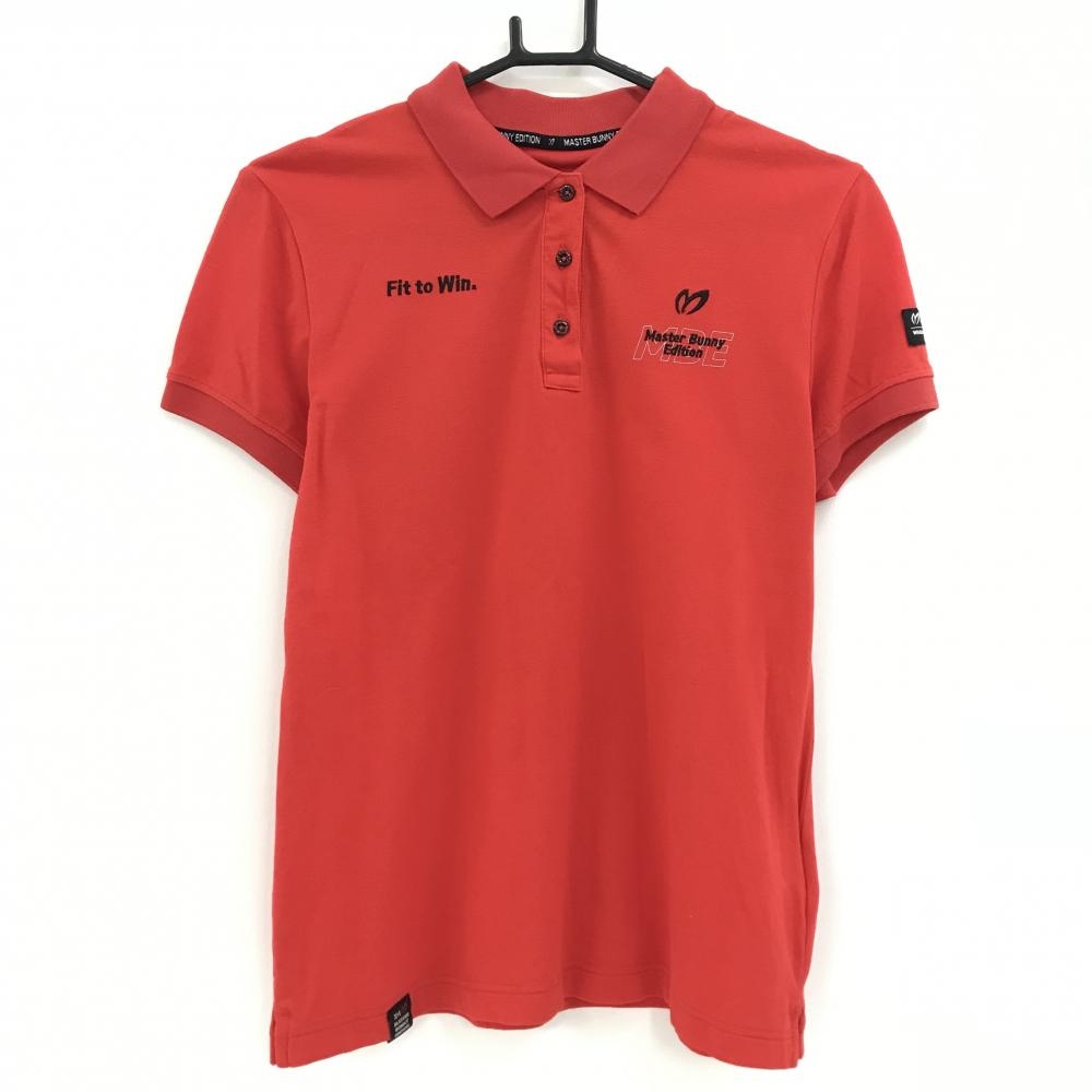 【美品】マスターバニー 半袖ポロシャツ レッド ロゴ刺しゅう黒  レディース 2(L) ゴルフウェア MASTER BUNNY EDITION