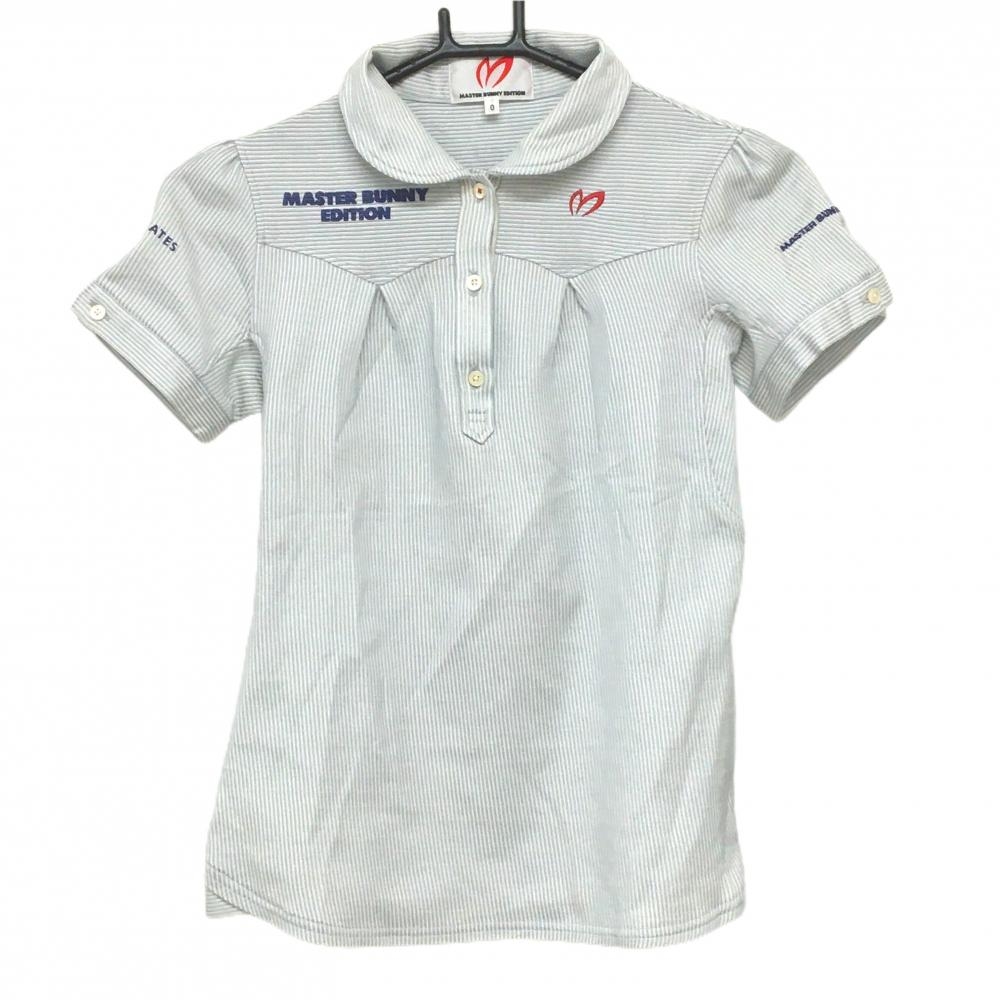 マスターバニー 半袖ポロシャツ ライトグレー×白 細ストライプ 袖下パンチング レディース 0(S) ゴルフウェア MASTER BUNNY EDITION