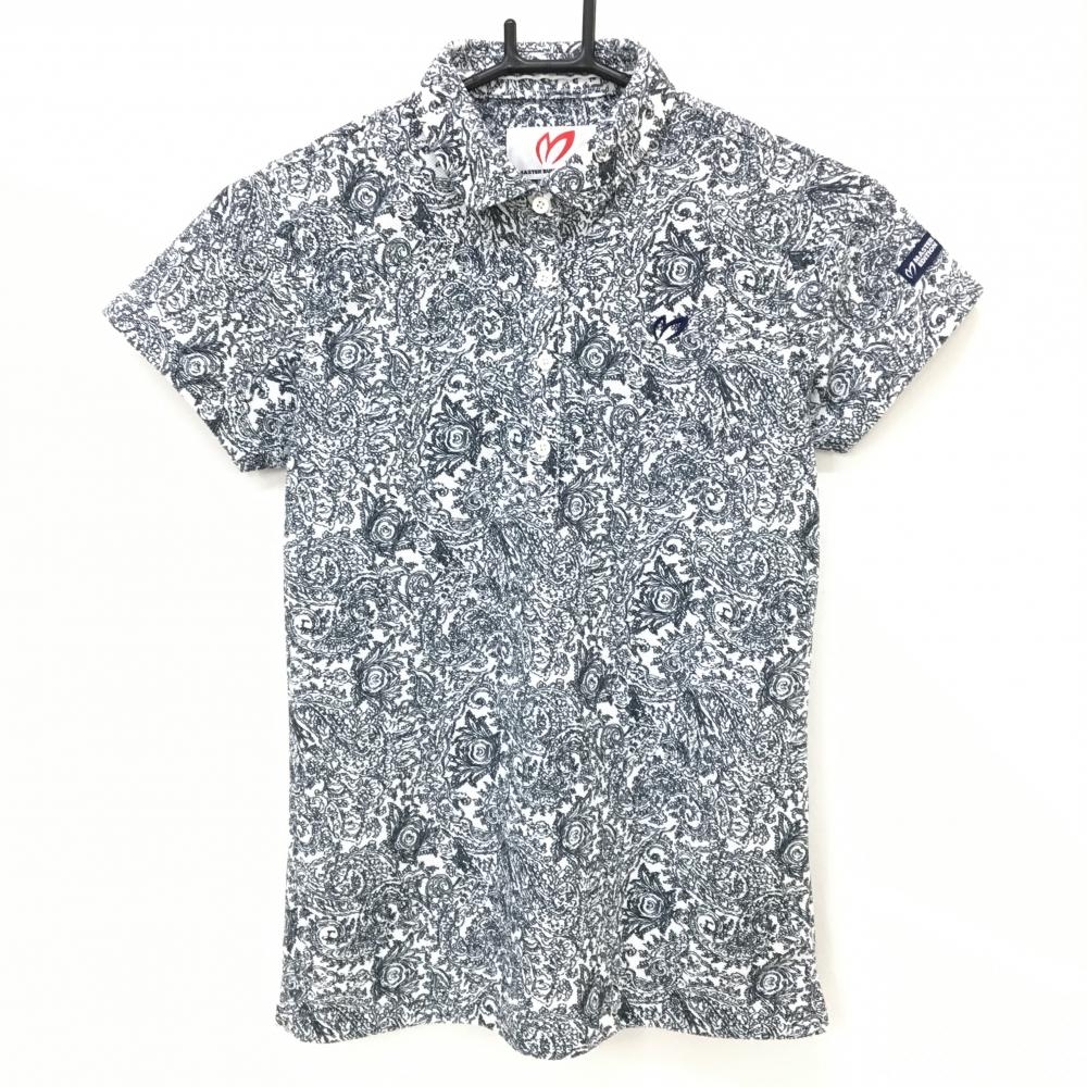 【超美品】マスターバニー 半袖ポロシャツ 白×黒 総柄 ロゴ刺しゅう  レディース 0(S) ゴルフウェア MASTER BUNNY EDITION