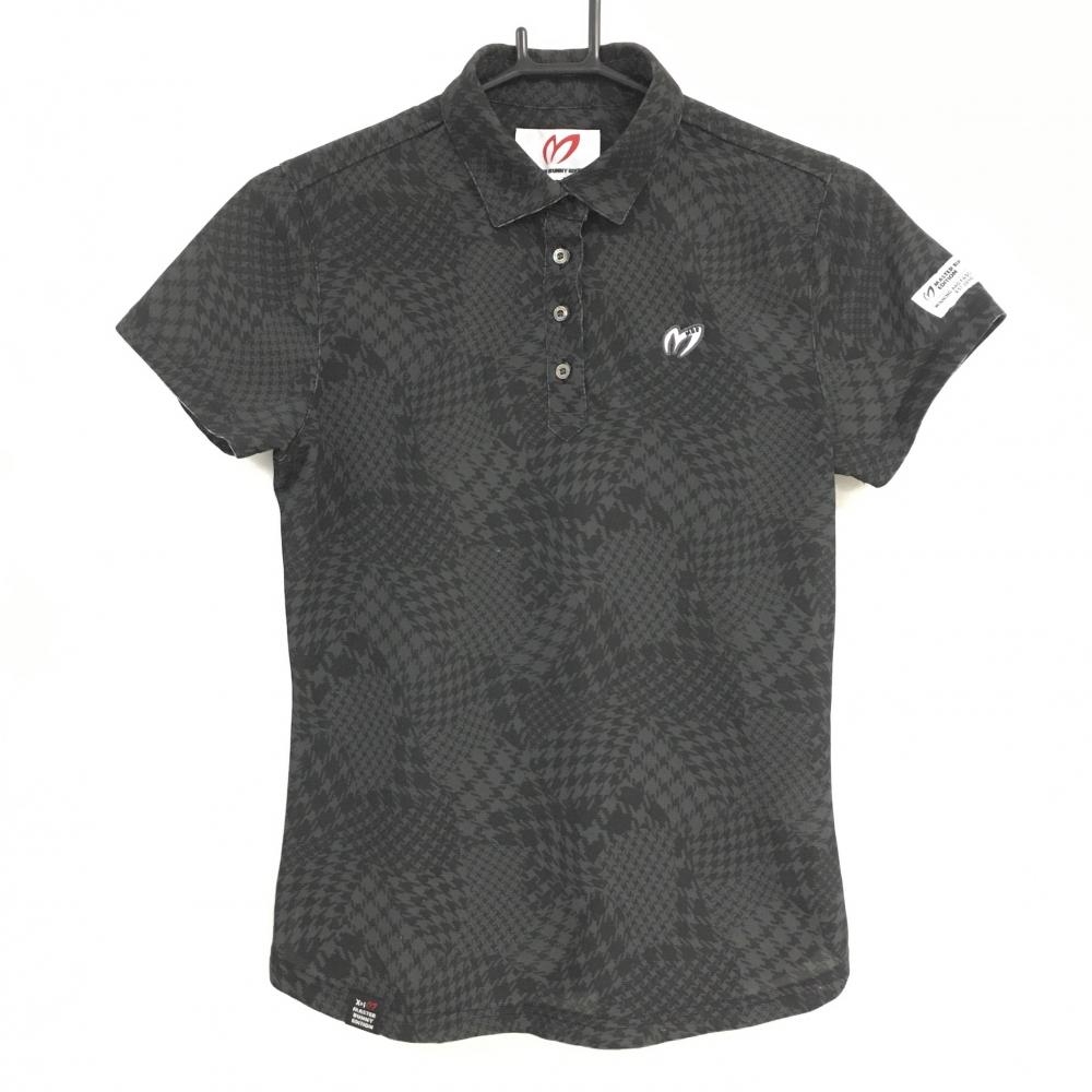 【美品】マスターバニー 半袖ポロシャツ グレー×黒 総柄 千鳥格子 チェック レディース 1(M) ゴルフウェア MASTER BUNNY EDITION