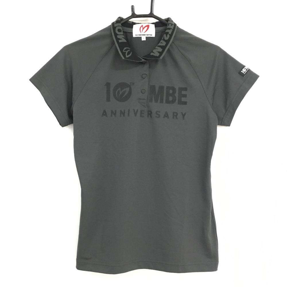 【超美品】マスターバニー 半袖ポロシャツ グレー×黒 10周年 スナップボタン 襟ロゴ レディース 1(M) ゴルフウェア MASTER BUNNY EDITION