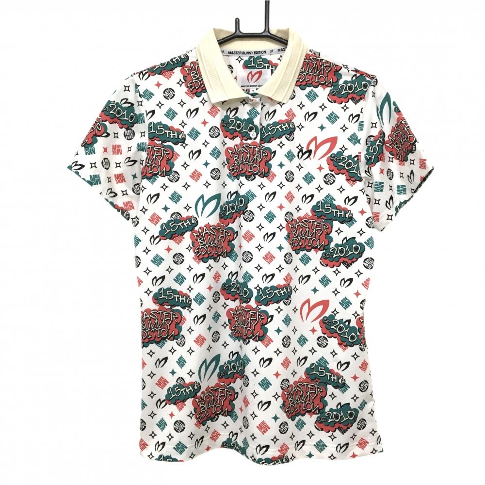 【超美品】マスターバニー 半袖ポロシャツ 白×ピンク×グリーン  レディース 2(L) ゴルフウェア 2025年モデル MASTER BUNNY EDITION