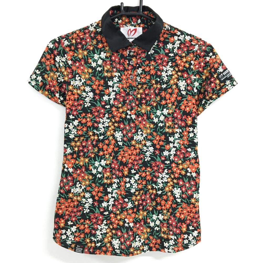 【超美品】マスターバニー 半袖ポロシャツ 黒×レッド×白 小花柄 LIBERTY レディース 0(S) ゴルフウェア MASTER BUNNY EDITION