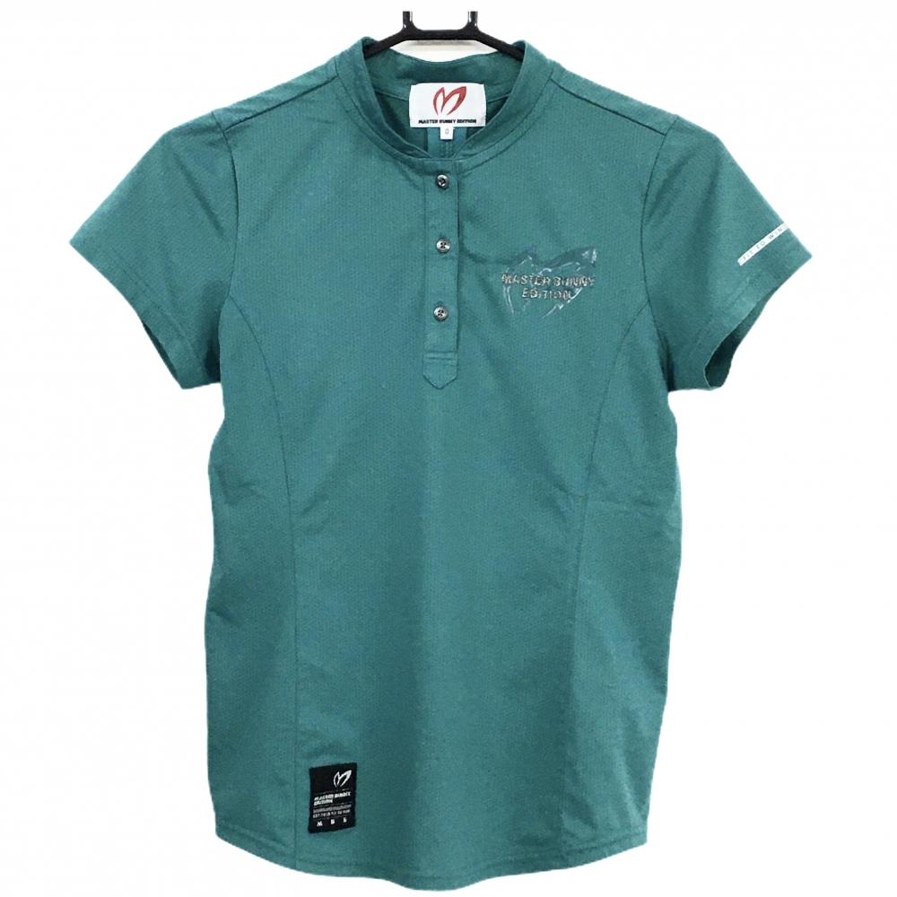 【美品】マスターバニー 半袖ポロシャツ ブルーグリーン系 メッシュ調 スタンドカラー レディース 0(S) ゴルフウェア MASTER BUNNY EDITION