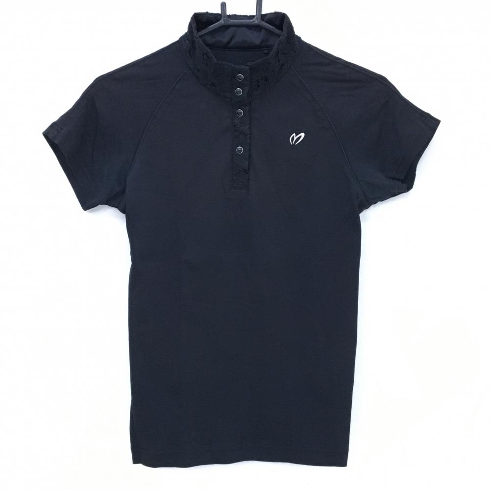 【美品】マスターバニー 半袖ポロシャツ 黒 スタンドカラー 一部レース レディース 0(S) ゴルフウェア MASTER BUNNY EDITION