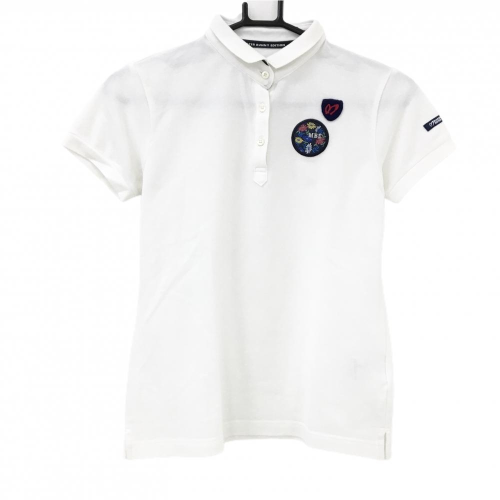 【美品】マスターバニー 半袖ポロシャツ 白 花柄ワッペン レディース 0(S) ゴルフウェア MASTER BUNNY EDITION
