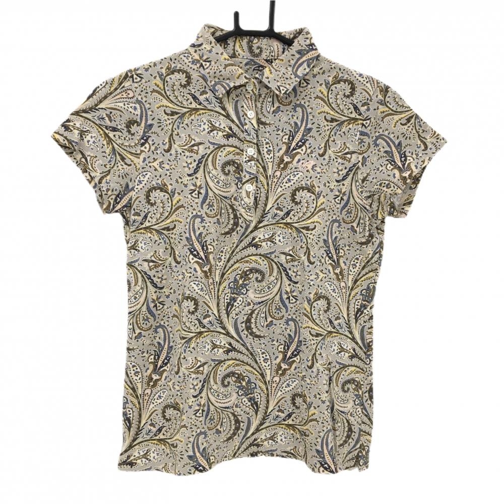 【美品】マスターバニー 半袖ポロシャツ ライトグレー×ブラウン 総柄 レディース 1(M) ゴルフウェア MASTER BUNNY EDITION