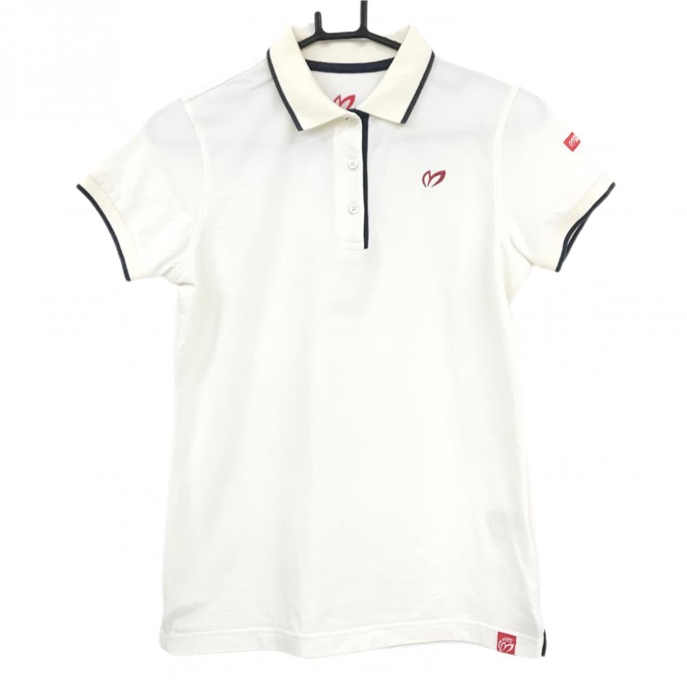【美品】マスターバニー 半袖ポロシャツ 白×ネイビー ロゴレッド レディース 1(M) ゴルフウェア MASTER BUNNY EDITION