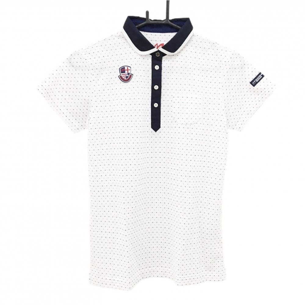 【美品】マスターバニー 半袖ポロシャツ 白×ネイビー ピンドット風 胸ポケット レディース 1(M) ゴルフウェア MASTER BUNNY EDITION