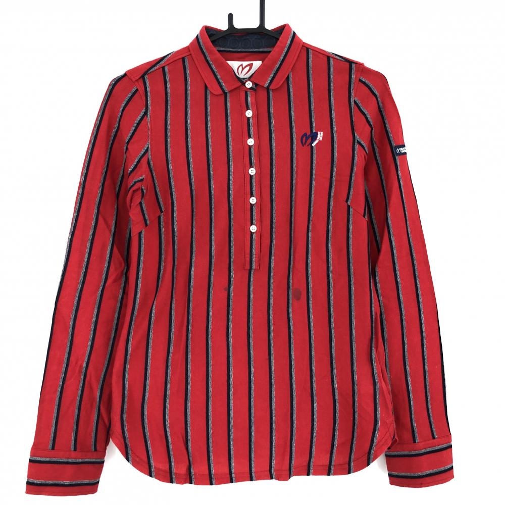 マスターバニー 長袖ポロシャツ レッド×ネイビー ストライプ コットン100％ レディース 1(M) ゴルフウェア MASTER BUNNY EDITION