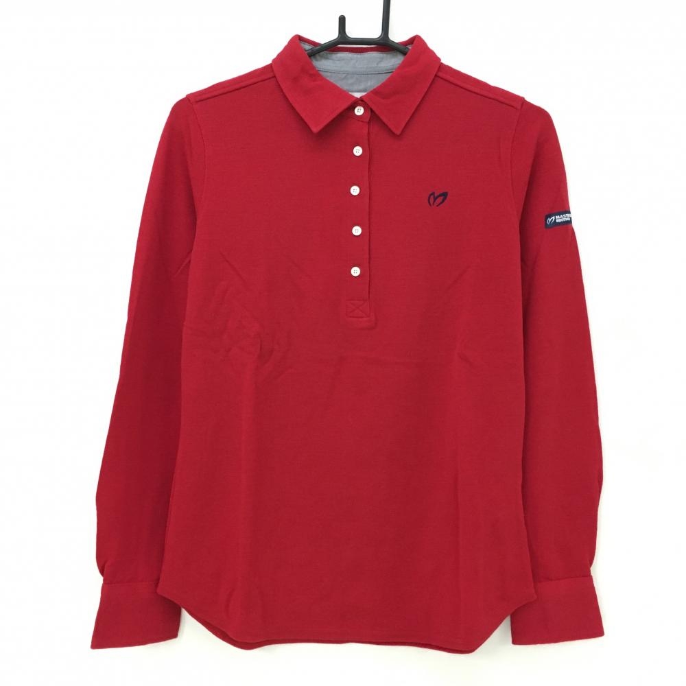 【新品】マスターバニー 長袖ポロシャツ レッド×ネイビー ロゴ刺しゅう ウール100％ レディース 1(M) ゴルフウェア MASTER BUNNY EDITION