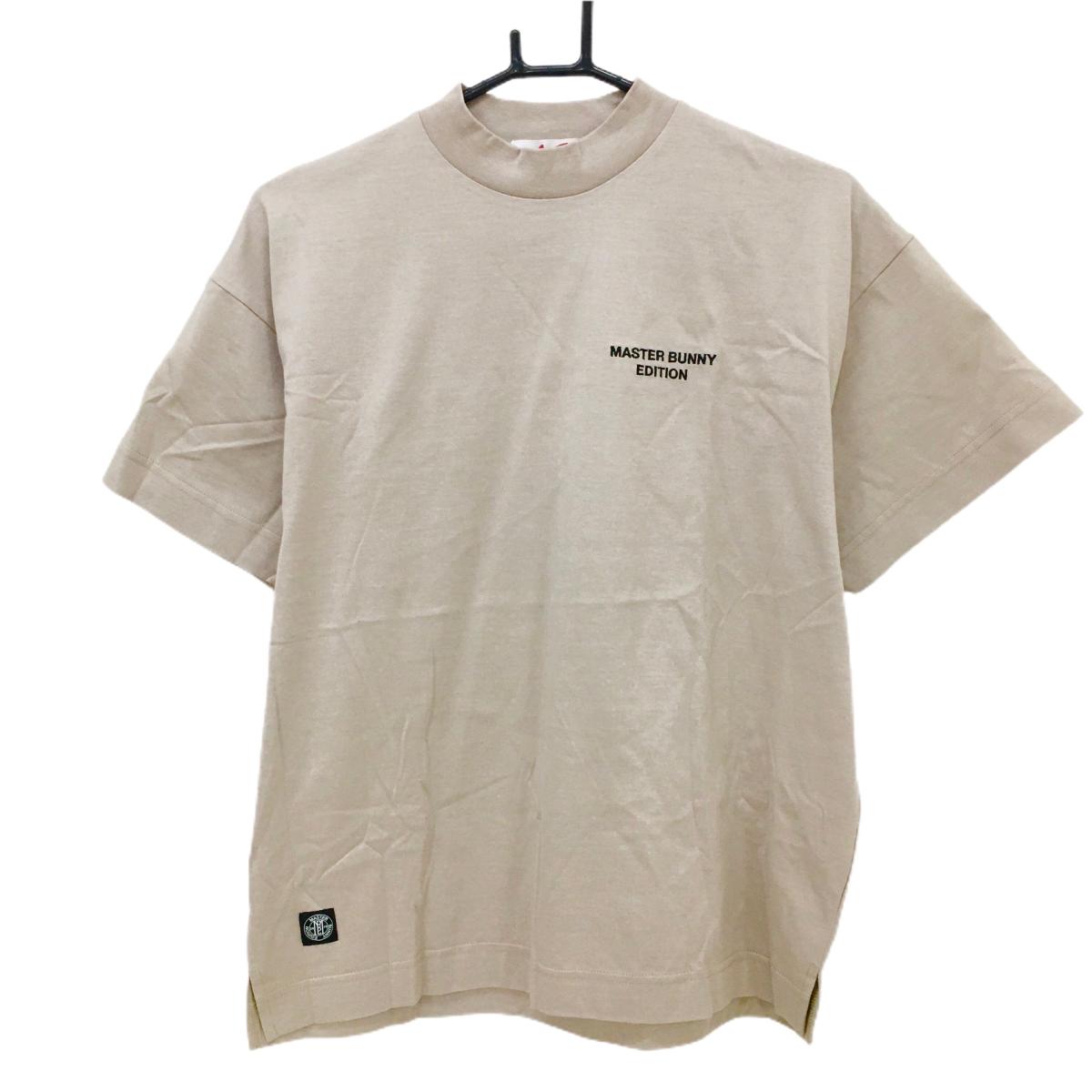 【新品】マスターバニー Tシャツ ベージュ ロゴ黒 モックネック 日本製 レディース 1(M) ゴルフウェア 2024年モデル MASTER BUNNY EDITION