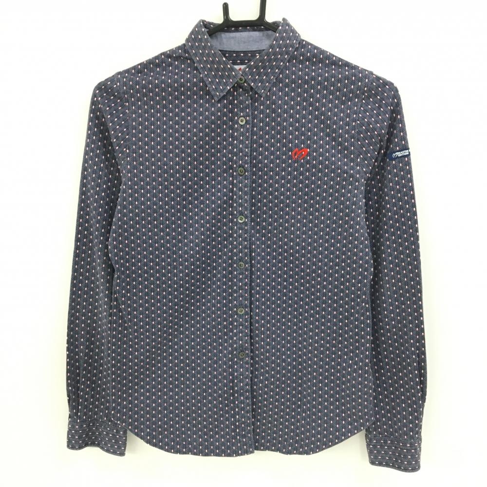 マスターバニー 長袖シャツ グレー×レッド 総柄  レディース 0(S) ゴルフウェア MASTER BUNNY EDITION