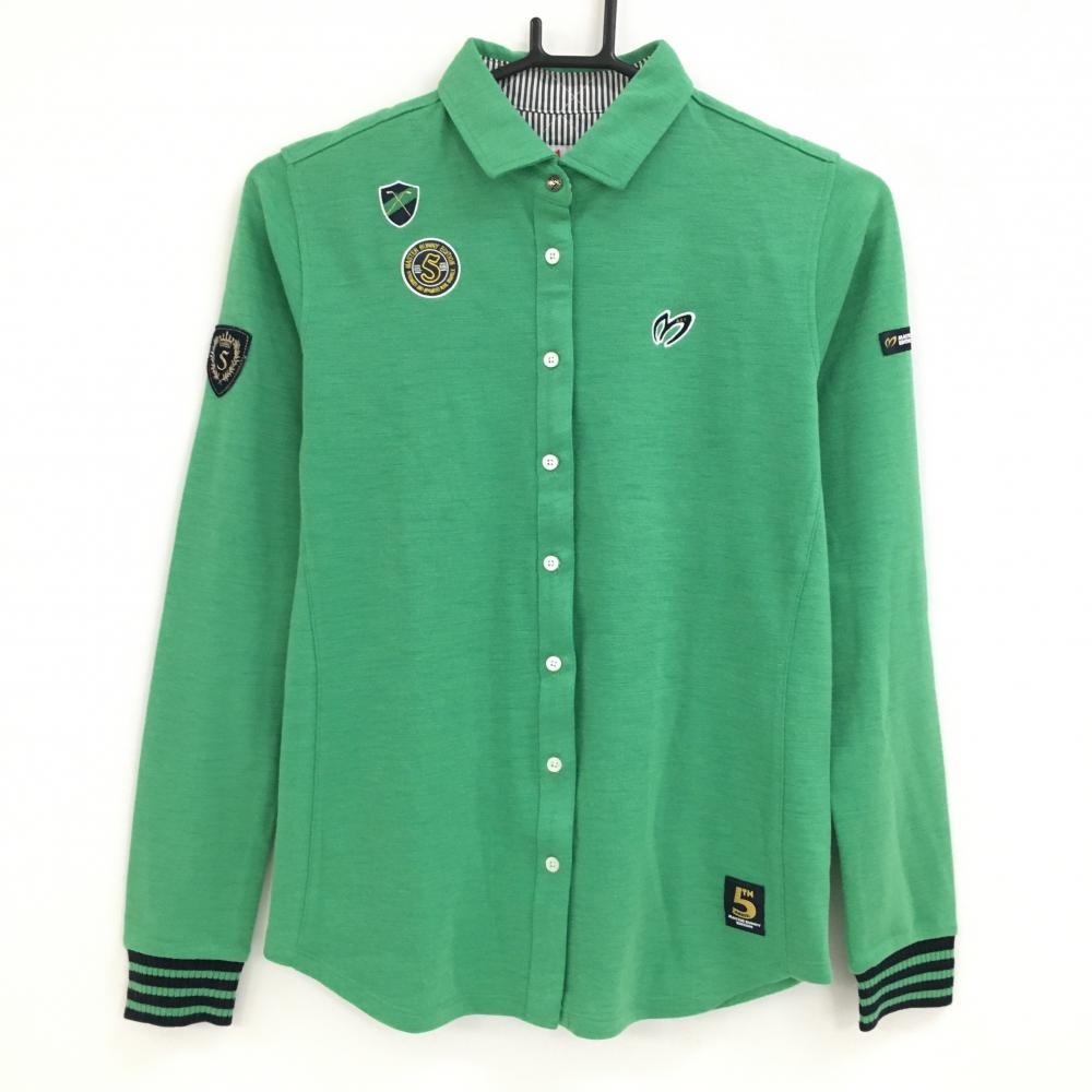 【超美品】マスターバニー 長袖シャツ グリーン 5周年 ロゴ刺しゅう レディース 0(S) ゴルフウェア MASTER BUNNY EDITION