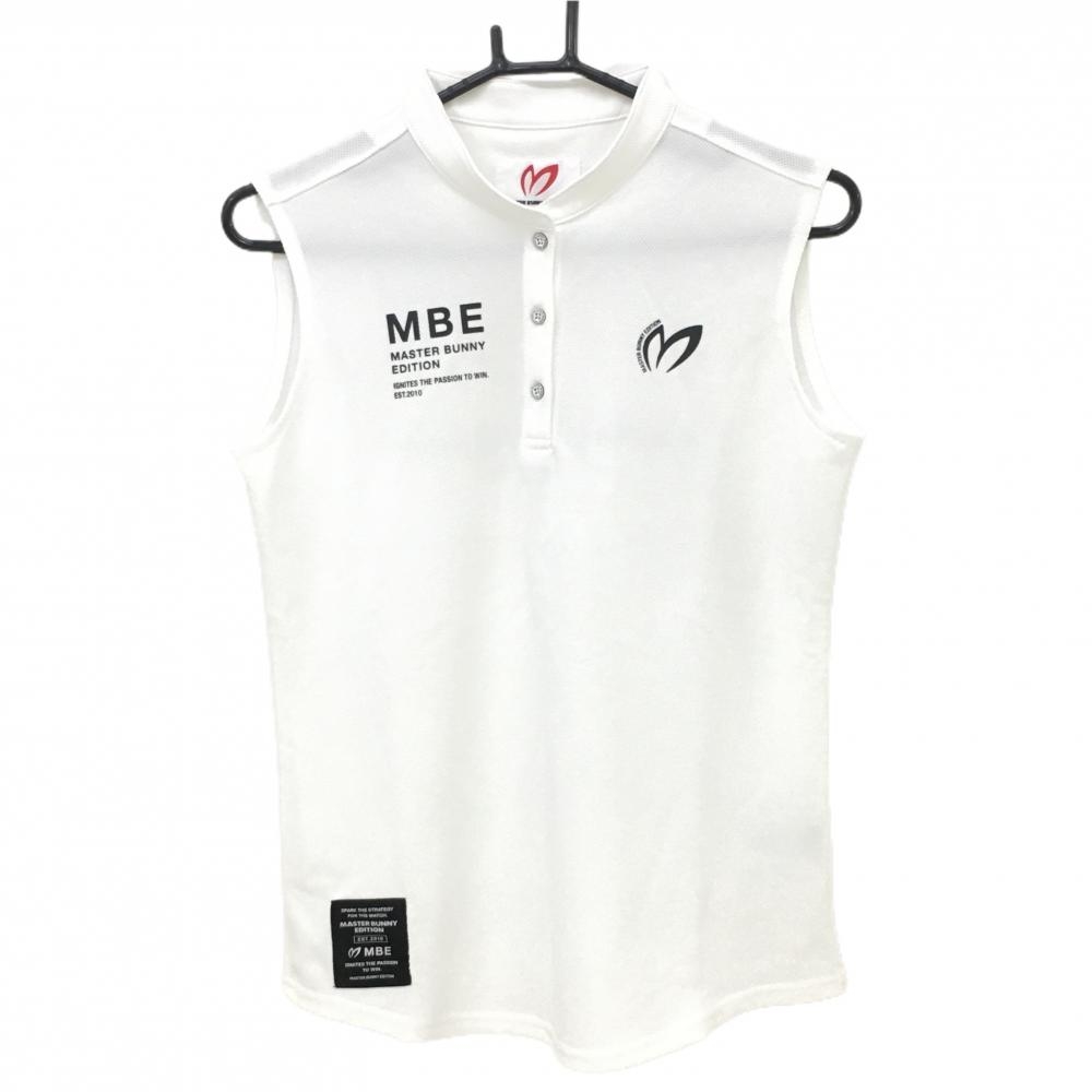 【未使用品】マスターバニー ノースリーブポロシャツ 白 ロゴ黒  レディース 1(M) ゴルフウェア 2023年モデル MASTER BUNNY EDITION