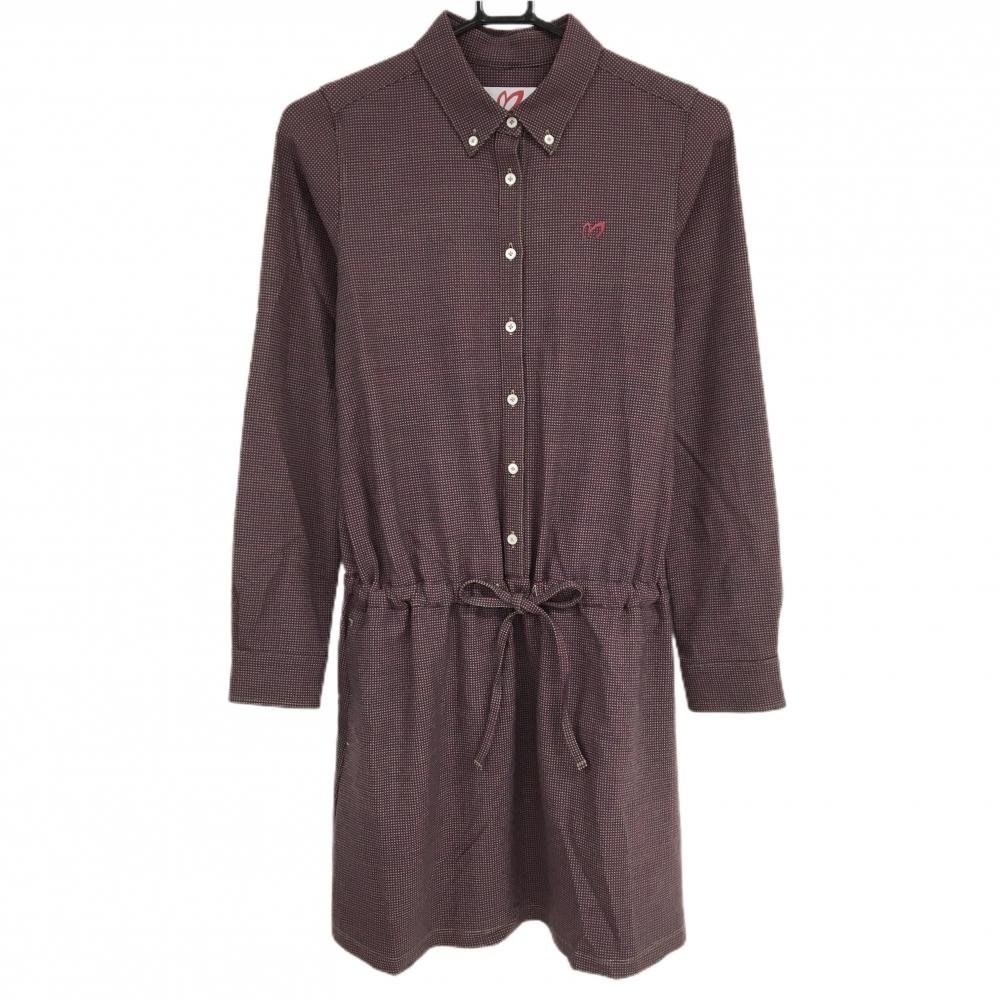 【超美品】マスターバニー 長袖ポロワンピース ボルドー×ベージュ ドット  レディース 0(S) ゴルフウェア MASTER BUNNY EDITION