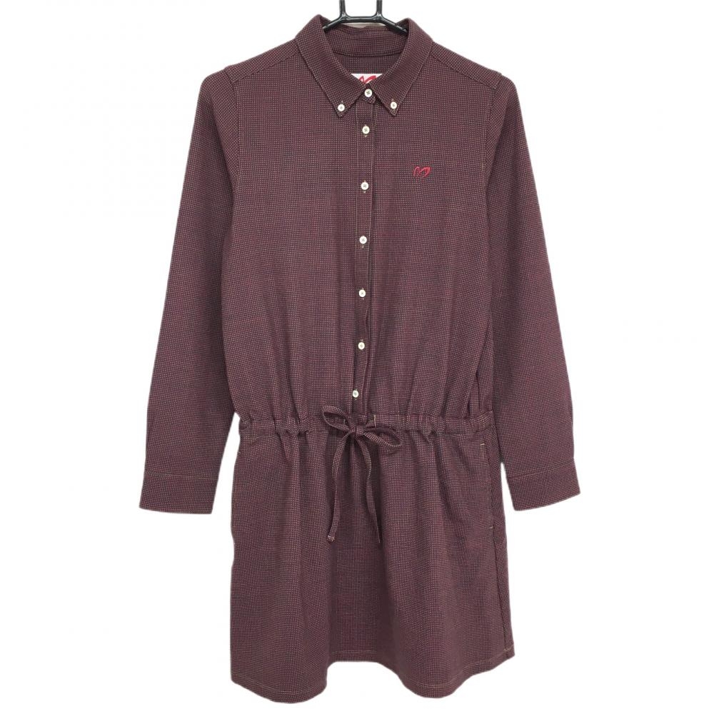 【超美品】マスターバニー 長袖ポロワンピース ボルドー×ベージュ ドット風 レディース 1(M) ゴルフウェア MASTER BUNNY EDITION