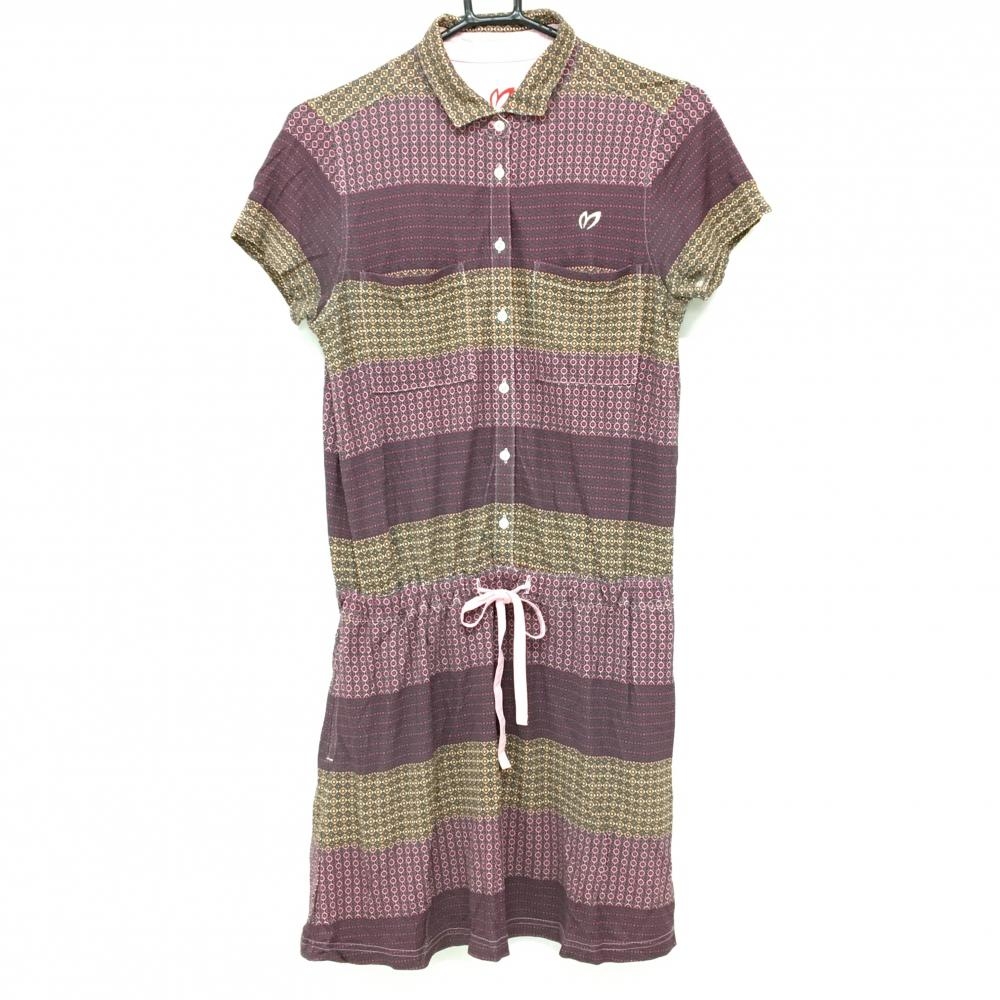 マスターバニー 半袖ワンピース ボルドー×ピンク×オレンジ系 総柄  レディース 1(M) ゴルフウェア MASTER BUNNY EDITION