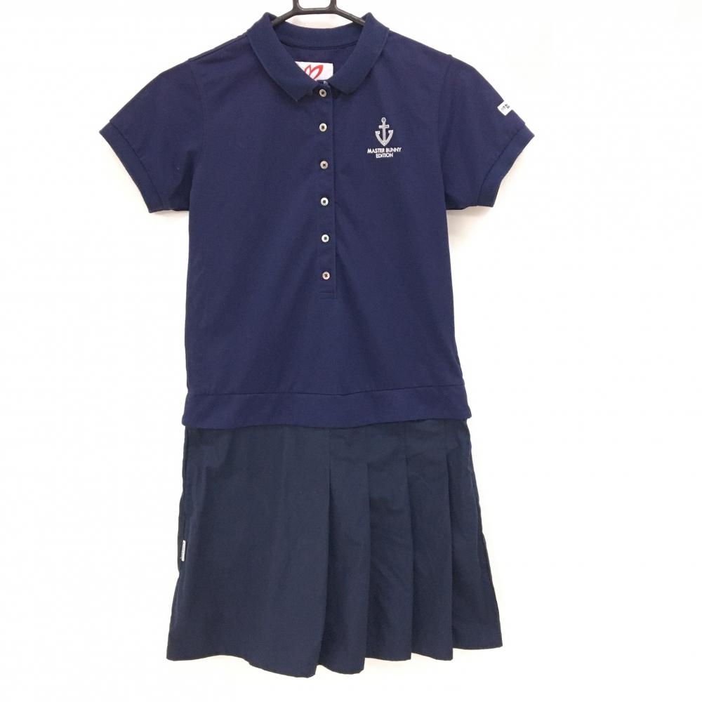 マスターバニー 半袖ポロワンピース ネイビー ロゴ白 切替 レディース 0(S) ゴルフウェア MASTER BUNNY EDITION