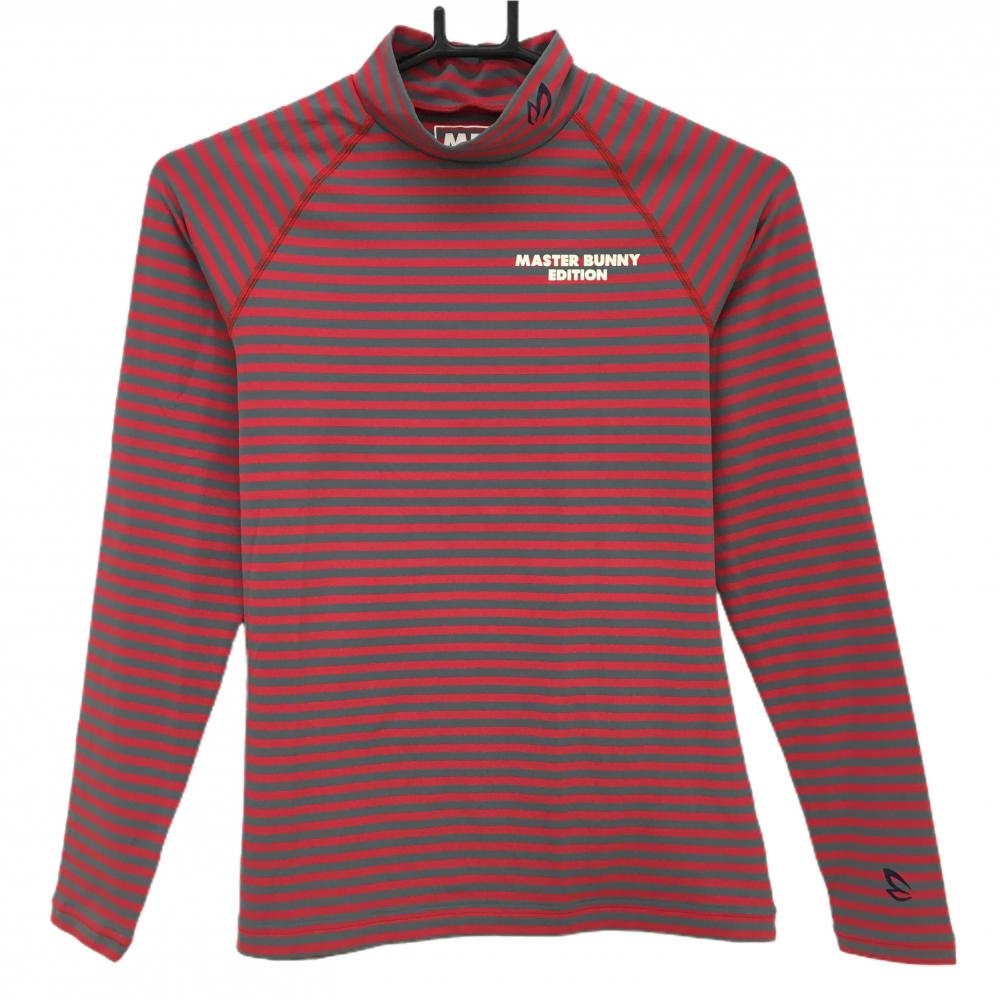 【超美品】マスターバニー ハイネックインナーシャツ グレー×レッド ボーダー レディース 1(M) ゴルフウェア MASTER BUNNY EDITION