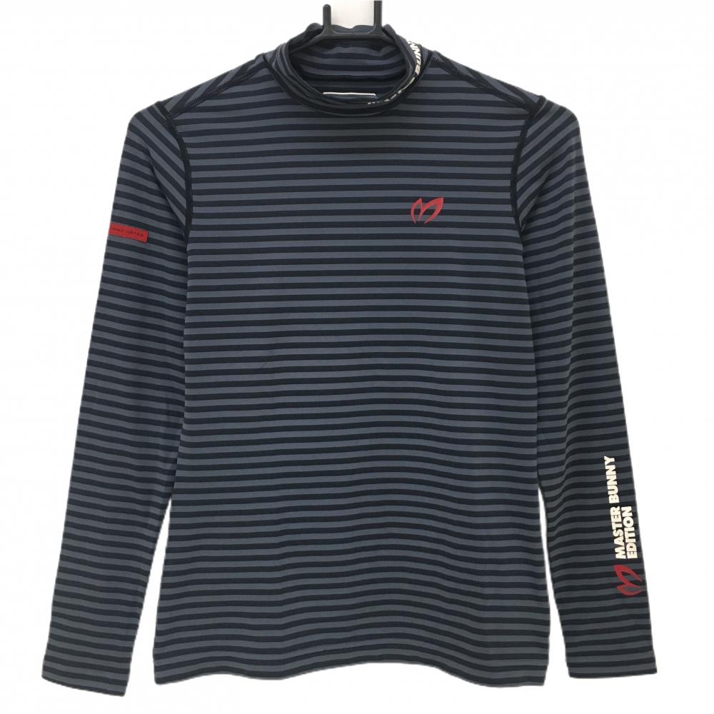 【美品】マスターバニー ハイネックインナーシャツ グレー×黒 ボーダー レディース 1(M) ゴルフウェア MASTER BUNNY EDITION