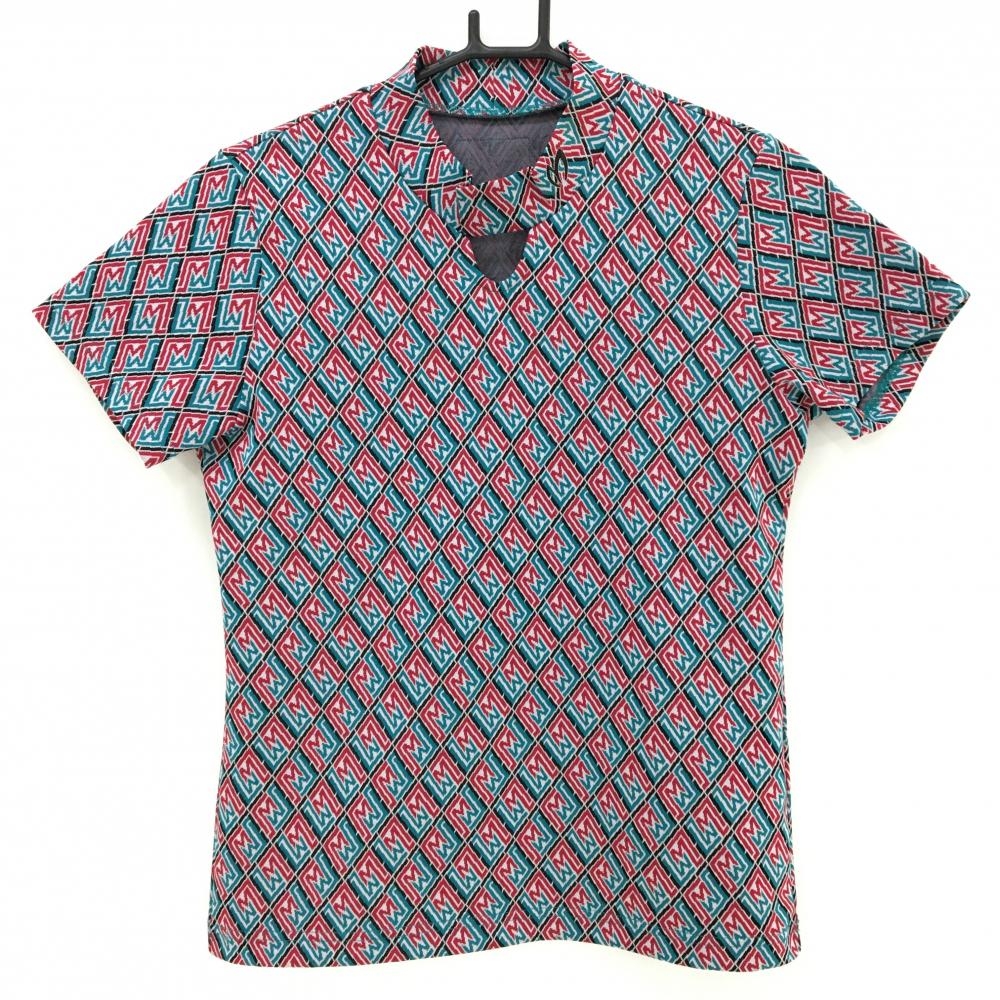 【美品】マスターバニー 半袖ハイネックシャツ グリーン×レッド×黒 レディース 1(M) ゴルフウェア 2024年モデル MASTER BUNNY EDITION