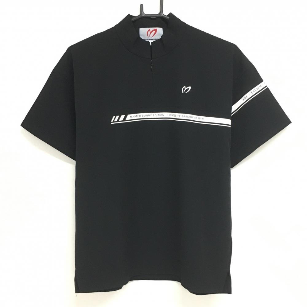 【超美品】マスターバニー 半袖ハイネックシャツ 黒 ロゴ白 レディース 1(M) ゴルフウェア 2024年モデル MASTER BUNNY EDITION