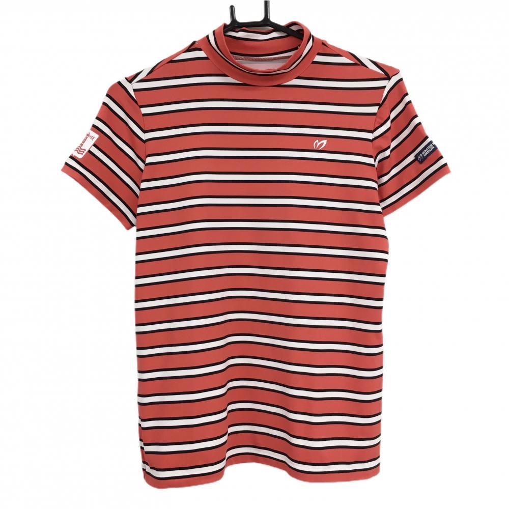 【超美品】マスターバニー 半袖ハイネックシャツ レッド×白 ボーダー  レディース 1(M) ゴルフウェア MASTER BUNNY EDITION