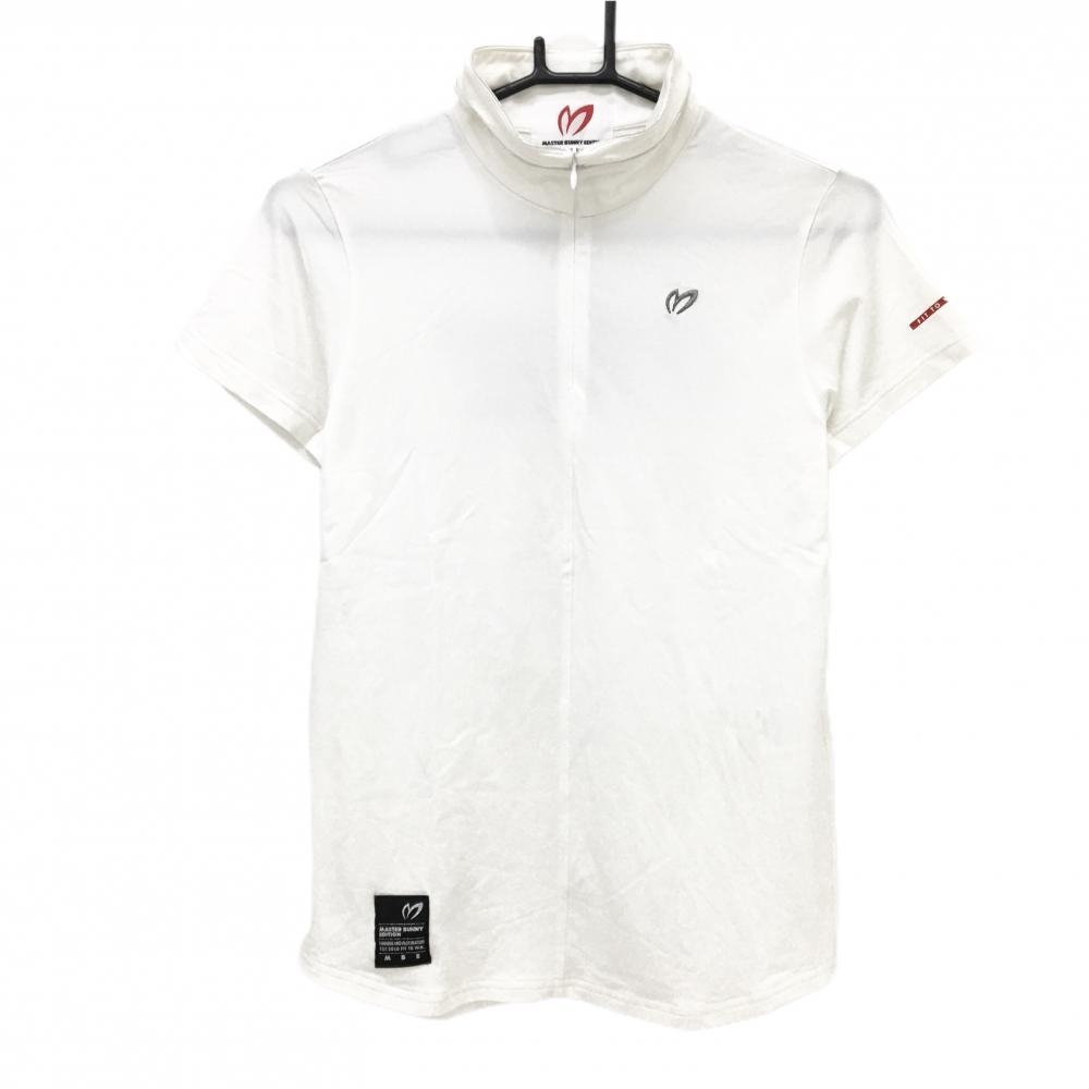 【美品】マスターバニー 半袖ハイネックシャツ 白×シルバー バックロゴ ハーフジップ レディース 1(M) ゴルフウェア MASTER BUNNY EDITION
