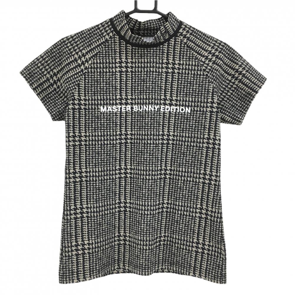 【超美品】マスターバニー 半袖ハイネックシャツ 黒×グレー 総柄 レディース 2(L) ゴルフウェア 2023年モデル MASTER BUNNY EDITION