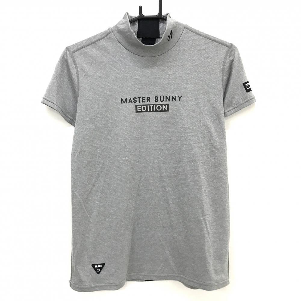 【超美品】マスターバニー 半袖ハイネックシャツ グレー×黒 後ろセンターラインロゴ レディース 2(L) ゴルフウェア MASTER BUNNY EDITION