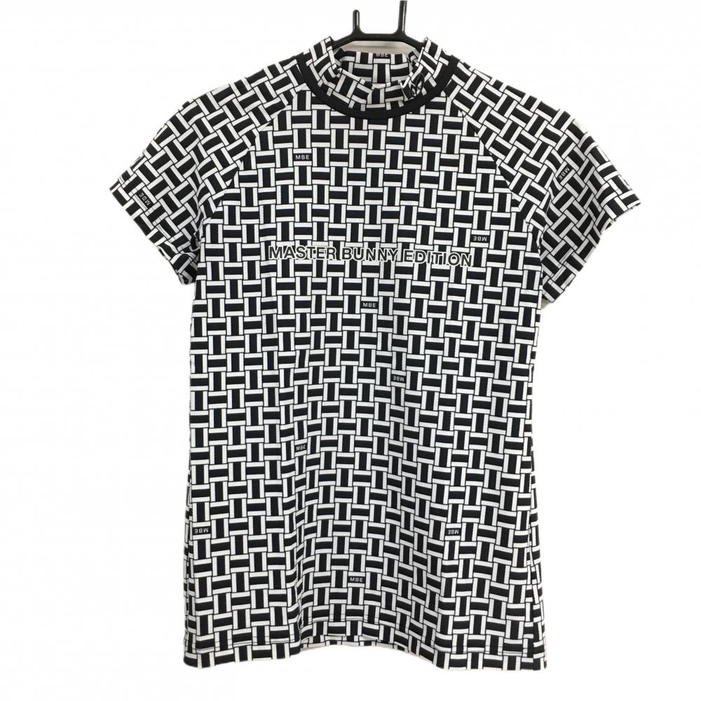 【超美品】マスターバニー 半袖ハイネックシャツ 黒×白 総柄 レディース 2(L) ゴルフウェア MASTER BUNNY EDITION