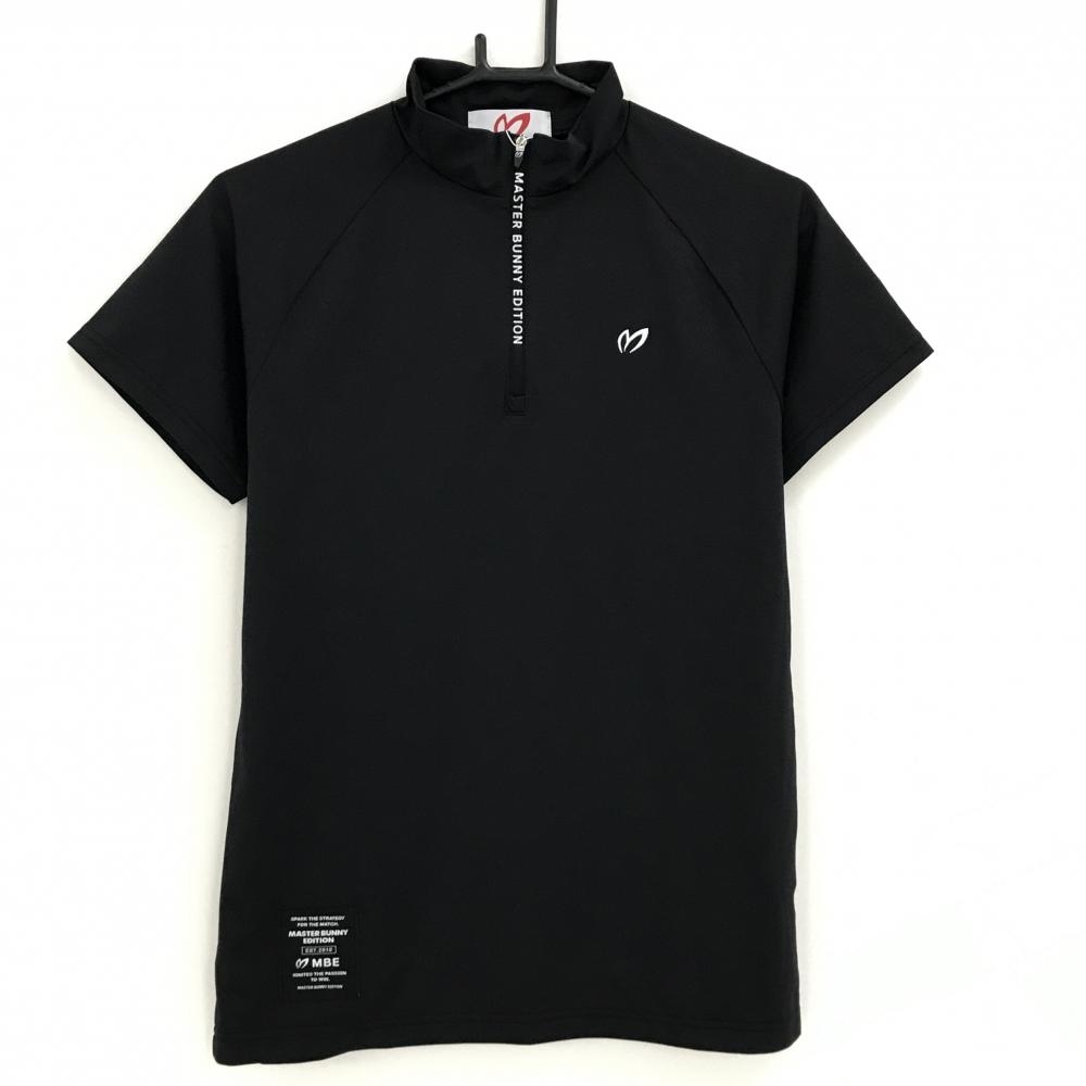 【新品】マスターバニー 半袖ハイネックシャツ 黒×白 ジップロゴ  レディース 2(L) ゴルフウェア MASTER BUNNY EDITION