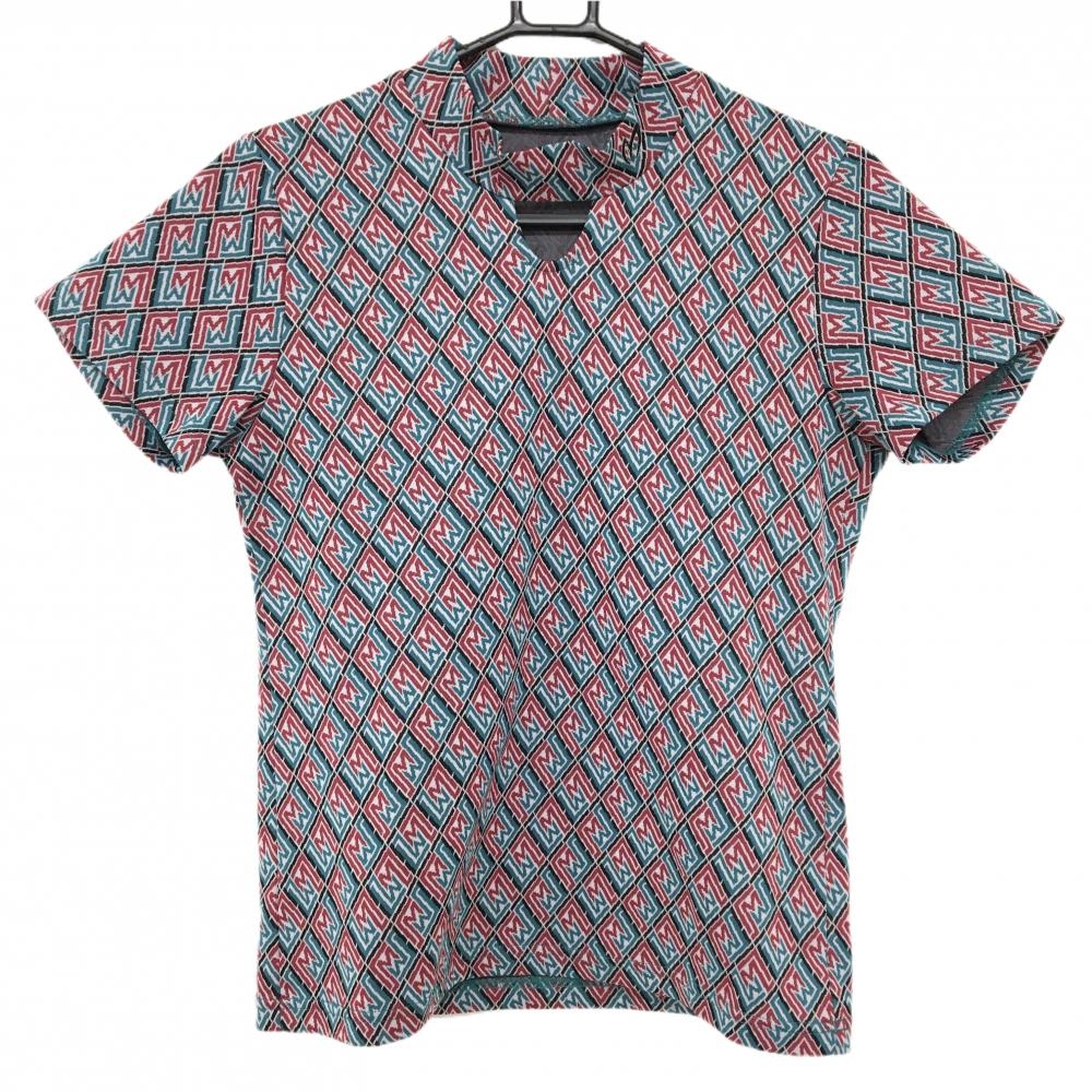 【超美品】マスターバニー 半袖ハイネックシャツ レッド×グリーン  レディース 1(M) ゴルフウェア 2024年モデル MASTER BUNNY EDITION