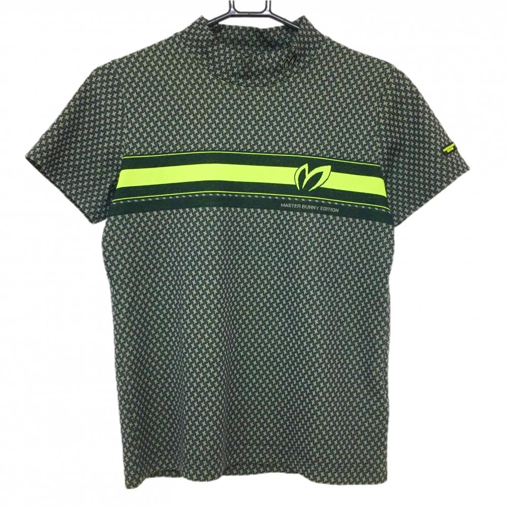 【超美品】マスターバニー 半袖ハイネックシャツ グレー×グリーン 総柄 レディース 1(M) ゴルフウェア 2024年モデル MASTER BUNNY EDITION