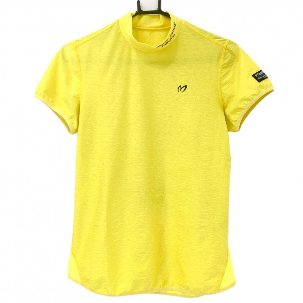 【美品】マスターバニー 半袖ハイネックシャツ イエロー 後ろ裾メッシュ ナイロン混 レディース 1(M) ゴルフウェア MASTER BUNNY EDITION