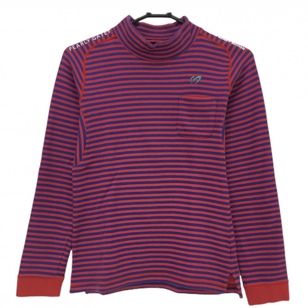 マスターバニー 長袖ハイネックシャツ ブルー×レッド ボーダー 裏微起毛せ レディース 1(M) ゴルフウェア MASTER BUNNY EDITION