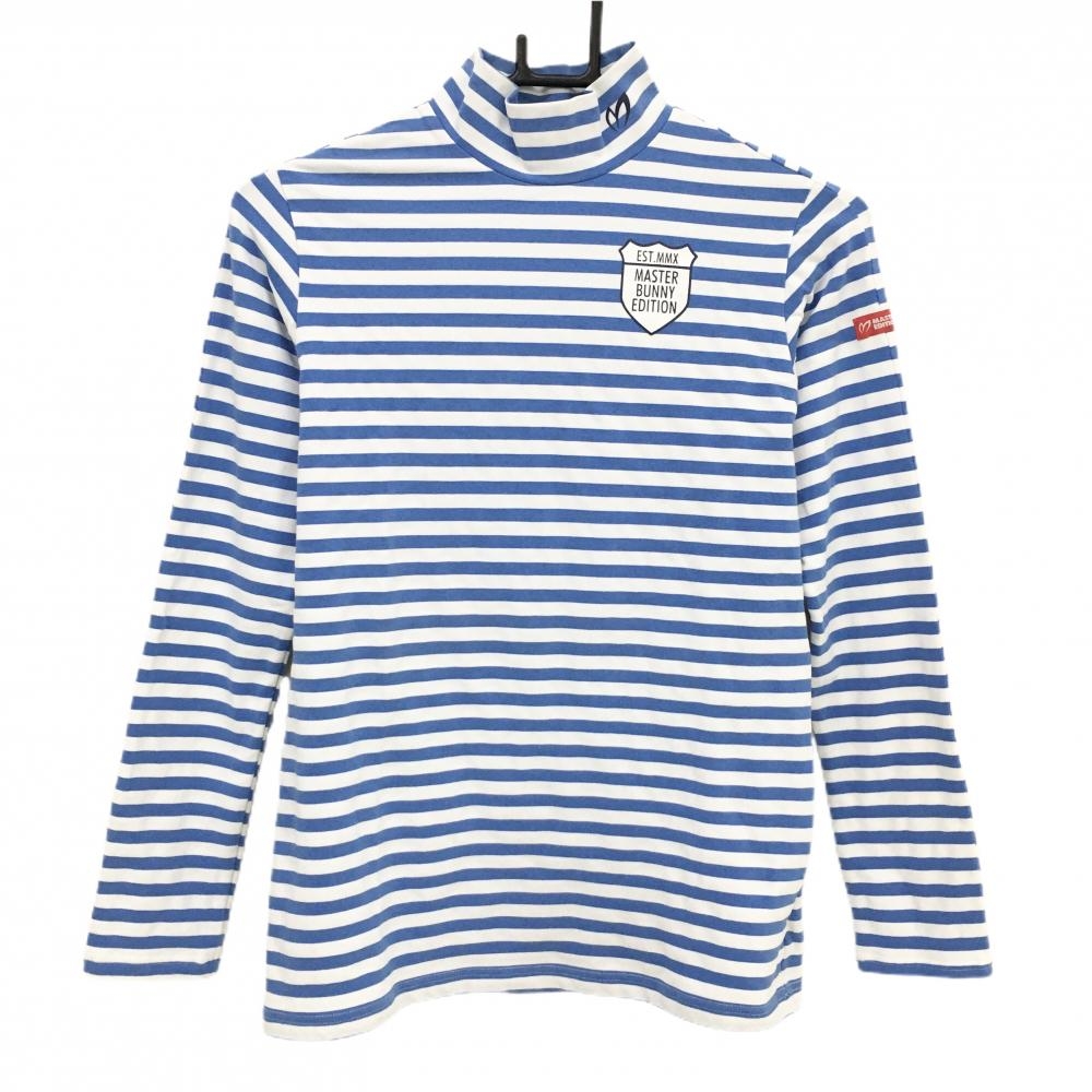 【超美品】マスターバニー 長袖ハイネックシャツ ライトブルー×白 ボーダー レディース 1(M) ゴルフウェア MASTER BUNNY EDITION