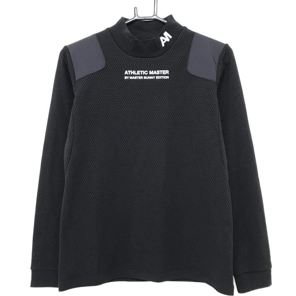 【美品】マスターバニー 長袖ハイネックシャツ 黒 総柄地模様 肩素材 裏起毛 レディース 2(L) ゴルフウェア MASTER BUNNY EDITION