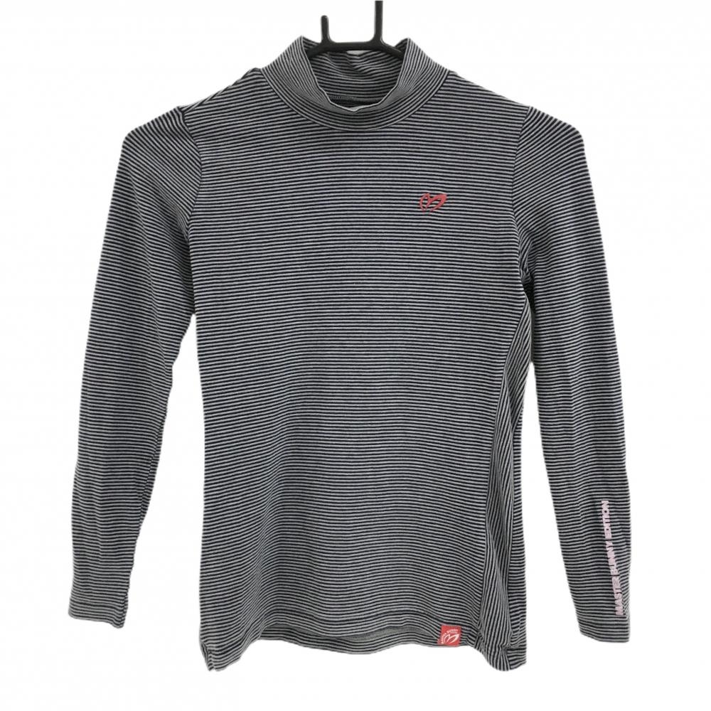 【美品】マスターバニー 長袖ハイネックシャツ グレー×ネイビー 細目ボーダー レディース 0(S) ゴルフウェア MASTER BUNNY EDITION