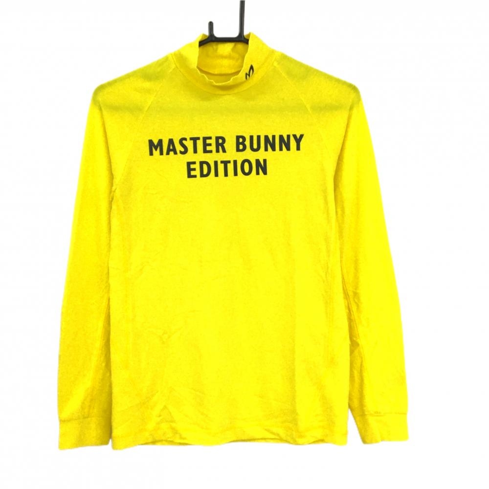 【美品】マスターバニー 長袖ハイネックシャツ イエロー×黒 微起毛 ロゴプリント  レディース 1(M) ゴルフウェア MASTER BUNNY EDITION