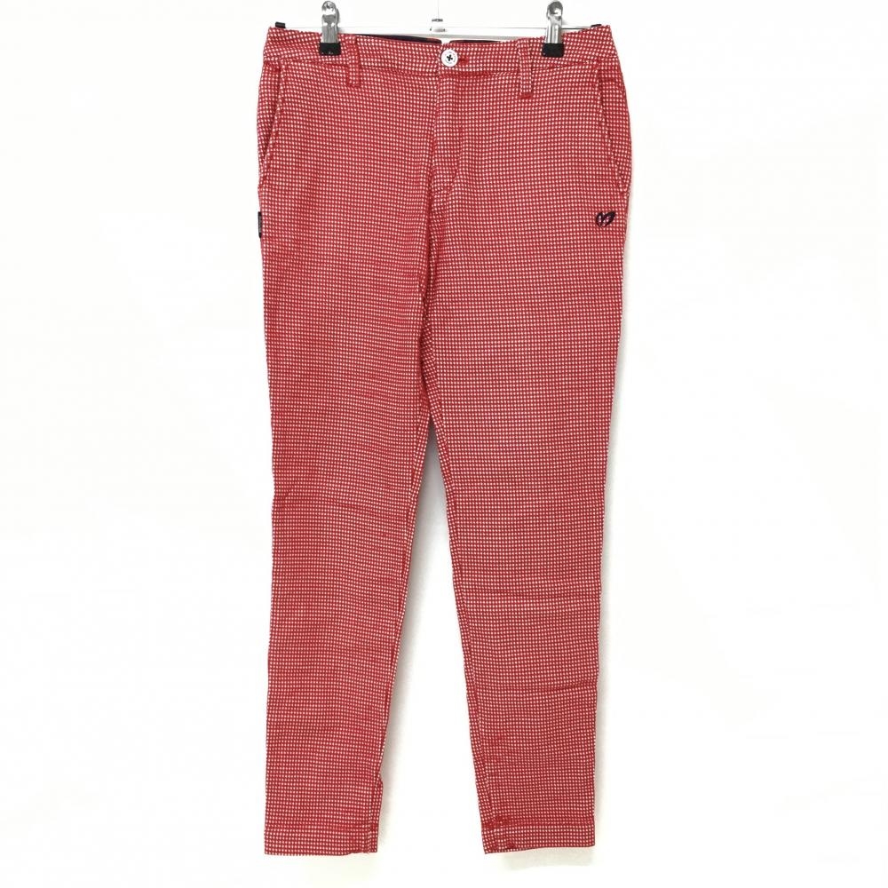 【美品】マスターバニー パンツ レッド×白 凹凸千鳥格子 ストレッチ  レディース 1(M) ゴルフウェア MASTER BUNNY EDITION