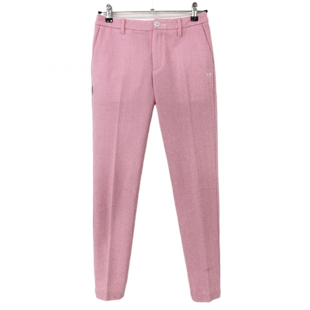 【超美品】マスターバニー パンツ ピンク×白 ヘリンボーン柄  レディース 0(S) ゴルフウェア MASTER BUNNY EDITION
