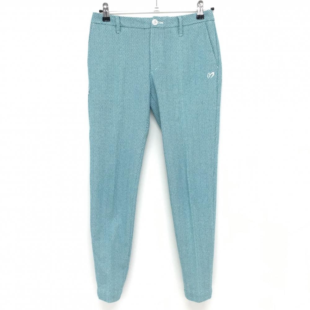 【美品】マスターバニー パンツ グリーン×白 ヘリンボーン柄  レディース 0(S) ゴルフウェア MASTER BUNNY EDITION