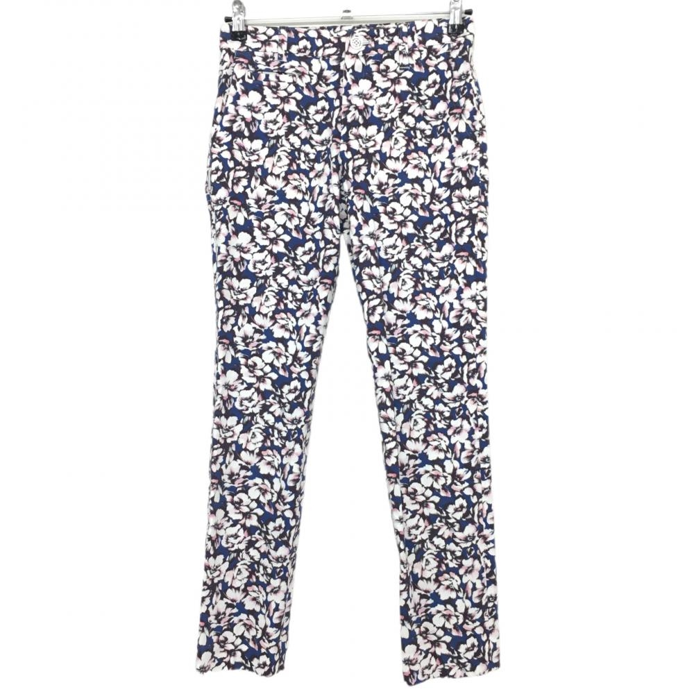 【美品】マスターバニー パンツ ブルー×白 花柄  レディース 0(S) ゴルフウェア MASTER BUNNY EDITION