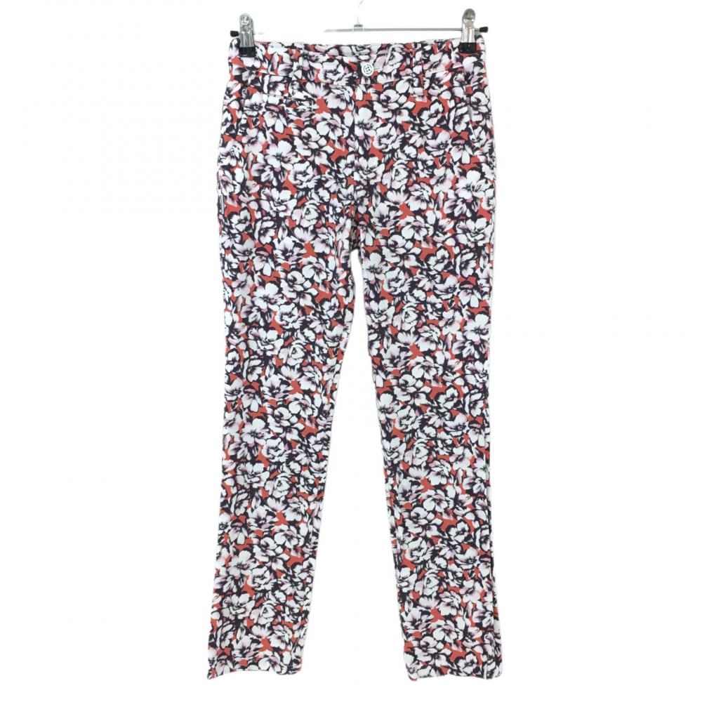 【美品】マスターバニー パンツ オレンジ×白 花柄 ストレッチ レディース 00(XS) ゴルフウェア MASTER BUNNY EDITION