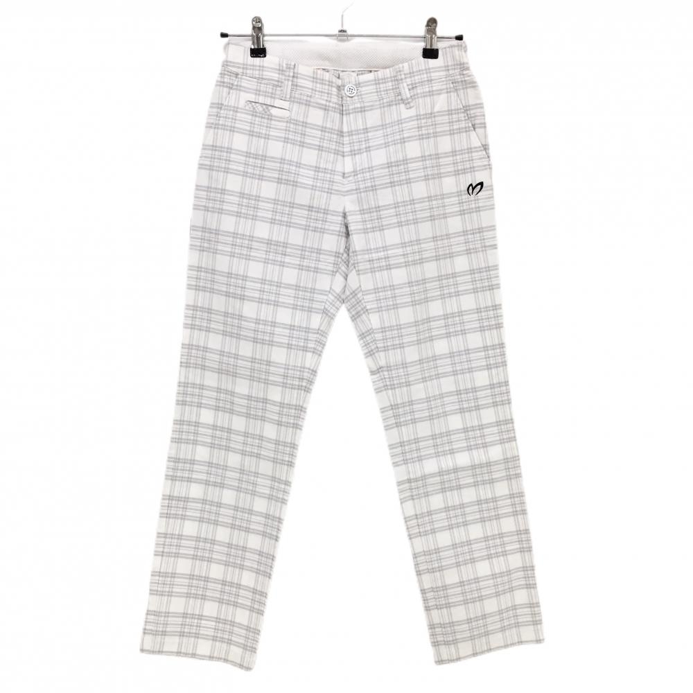 【美品】マスターバニー パンツ 白×グレー チェック ストレッチ レディース 0(S) ゴルフウェア MASTER BUNNY EDITION