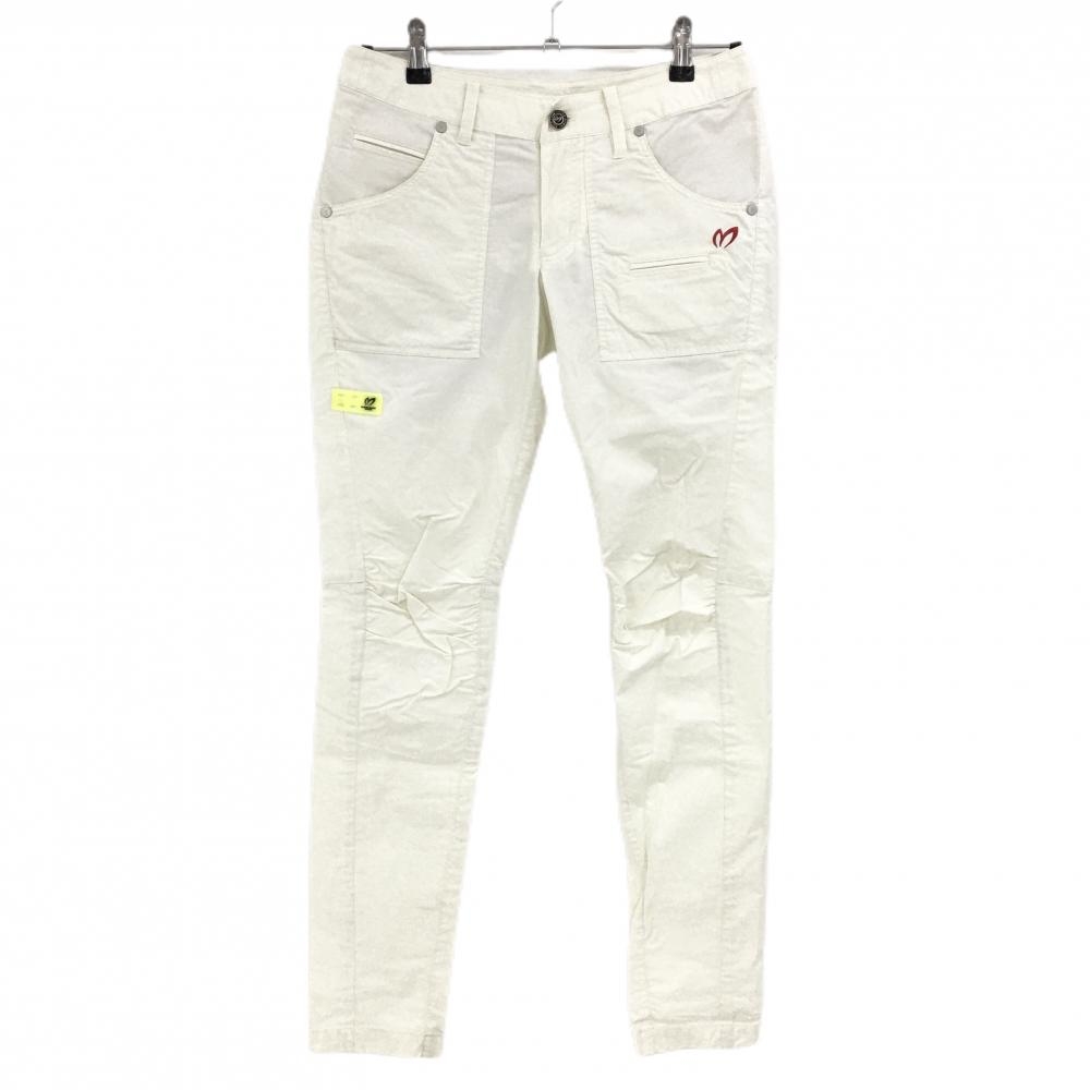 【美品】マスターバニー パンツ 白 ロゴレッド ティー装着可 レディース 0(S) ゴルフウェア MASTER BUNNY EDITION